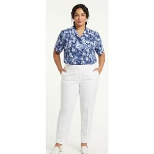 DONNKENNY Women's Vintage Dressy Blouse Top 3XL Blue White Floral Office